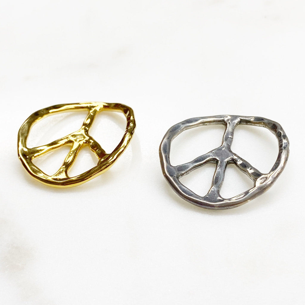 Sterling Silver or Vermeil or Large Bent Hammered Peace Sign Bracelet Pendant