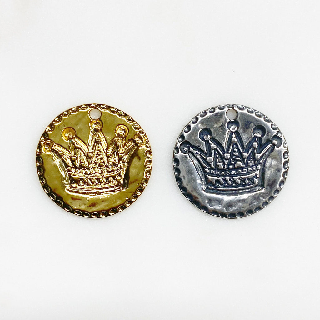21mm Sterling Silver or Vermeil Large or Stamped Crown Coin Medallion Peace