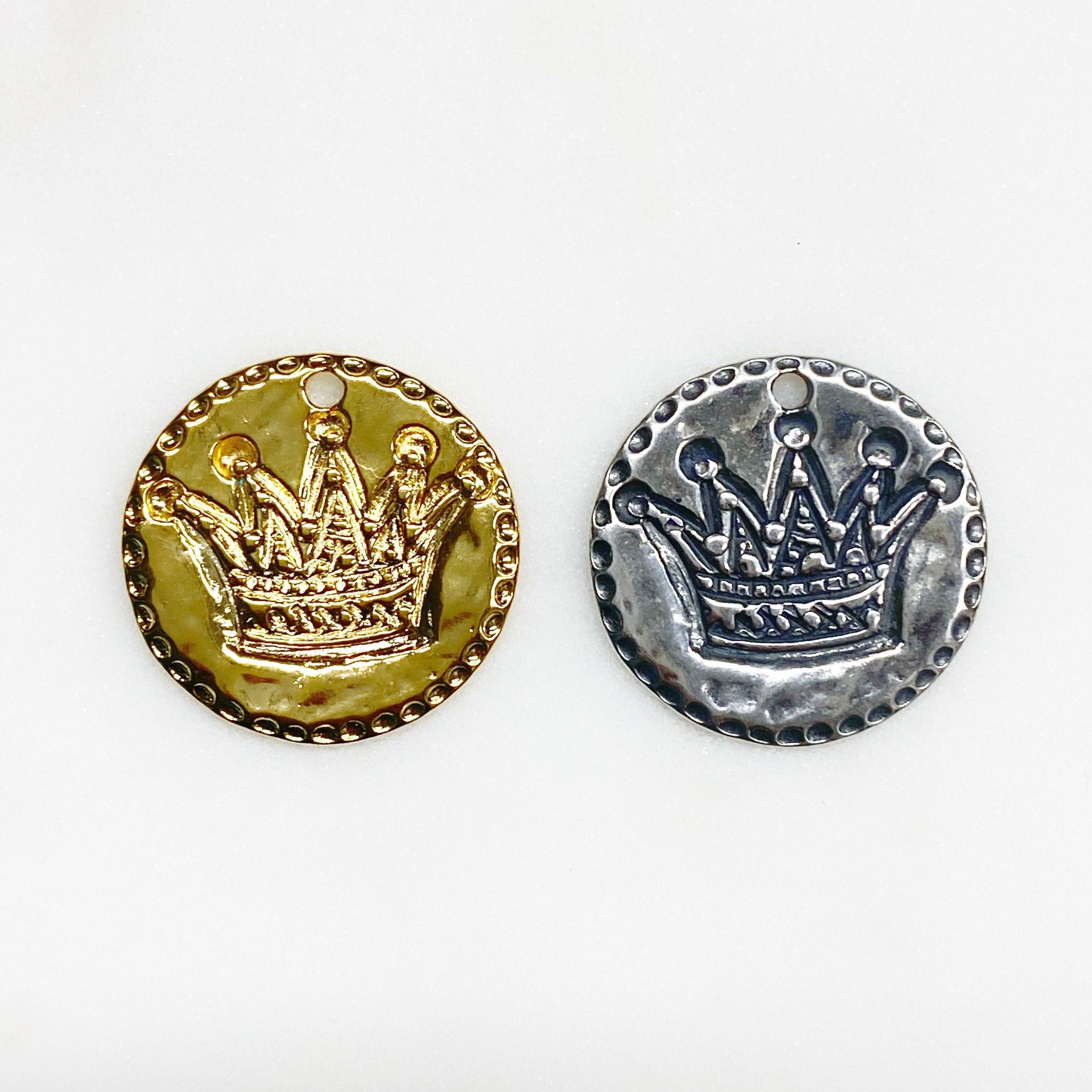 21mm Sterling Silver or Vermeil Large or Stamped Crown Coin Medallion Peace