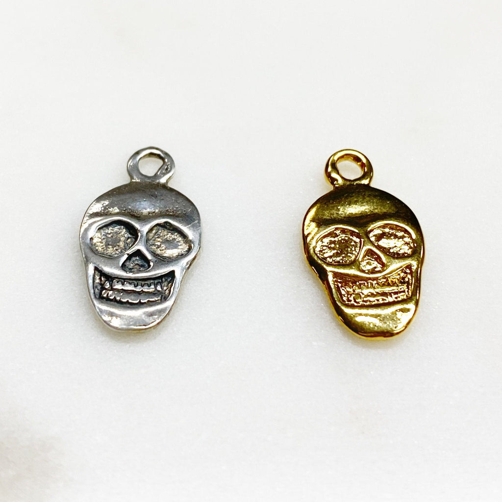19mmx10 Mm Sterling Silver or Vermeil Flat Detailed Grinning Skull Smile Day