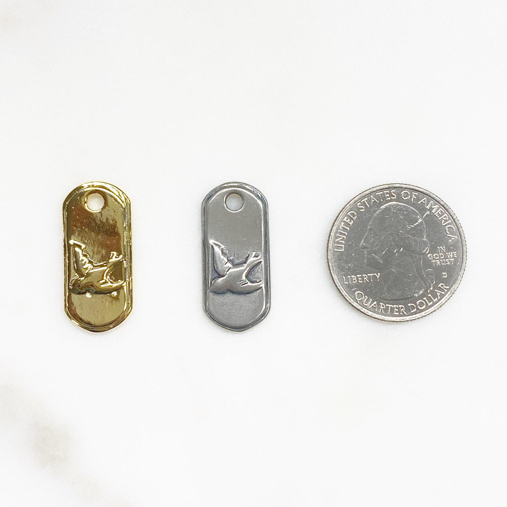 27mmx13mm Sterling Silver or Vermeil or Long Raised 3D Bird Dog Tag Charm