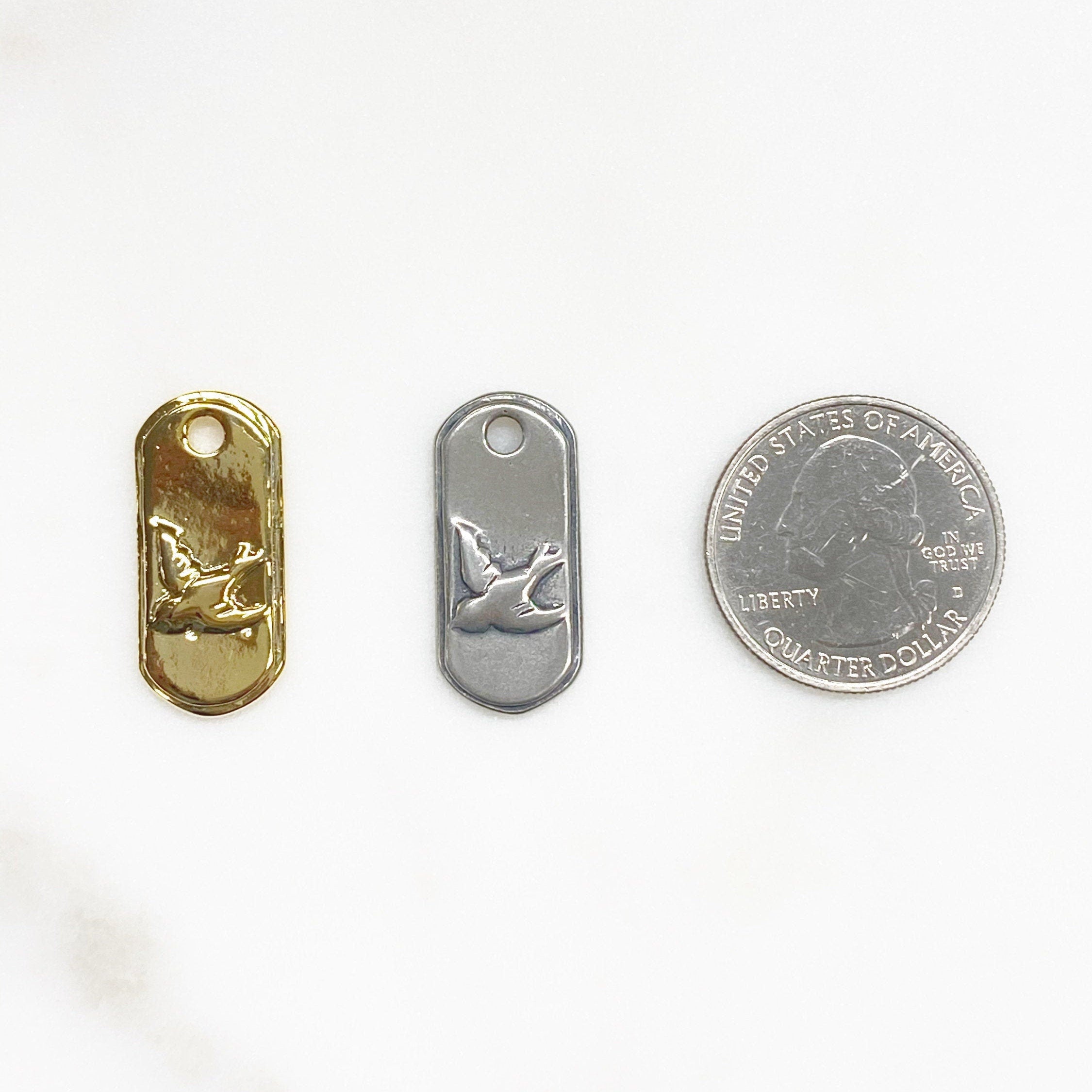 27mmx13mm Sterling Silver or Vermeil or Long Raised 3D Bird Dog Tag Charm