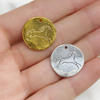 18mm Sterling Silver or Vermeil Horse Drawing Circle Coin Medallion Charm