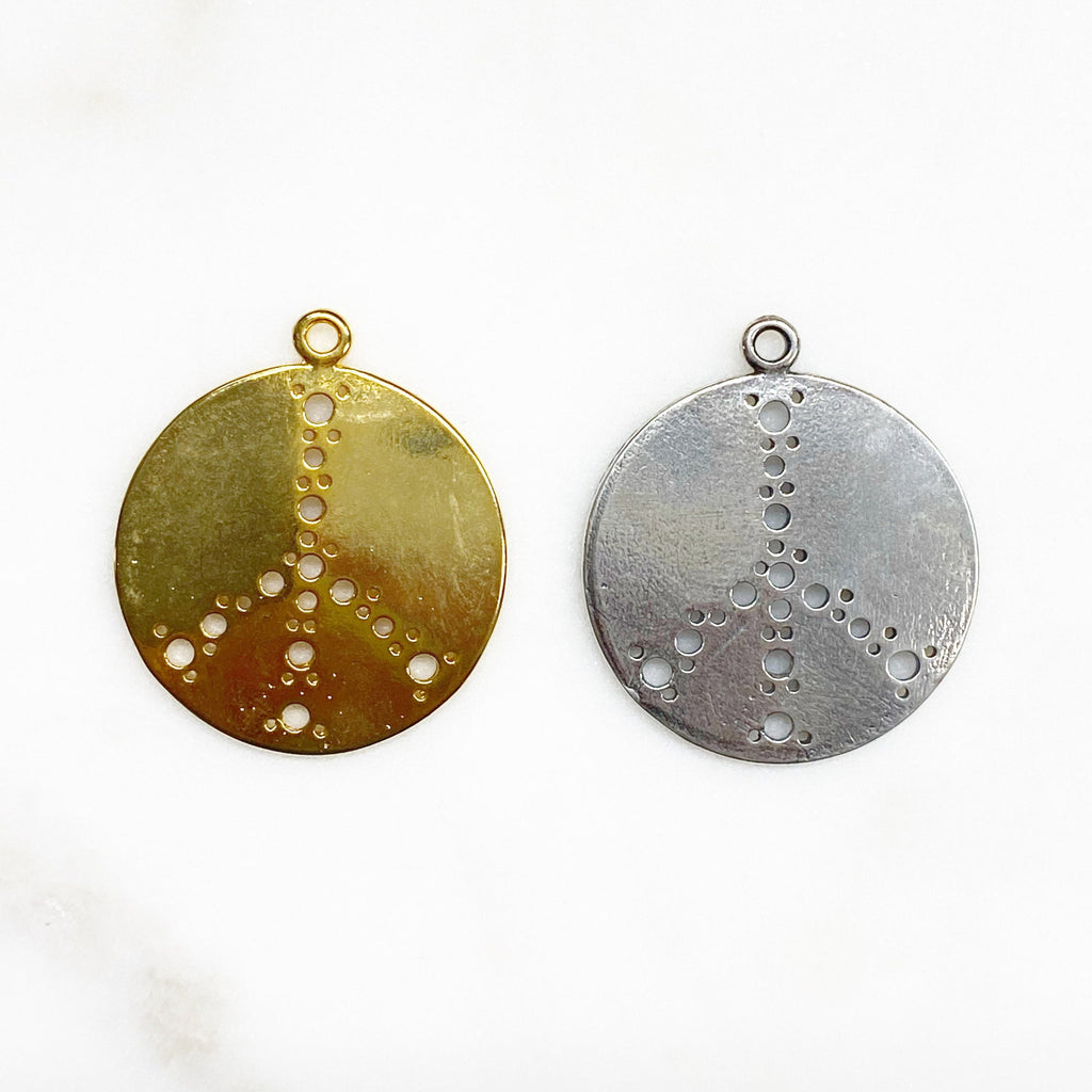 Sterling Silver or Vermeil Large or Peace Sign Hole Punched Circle Charm