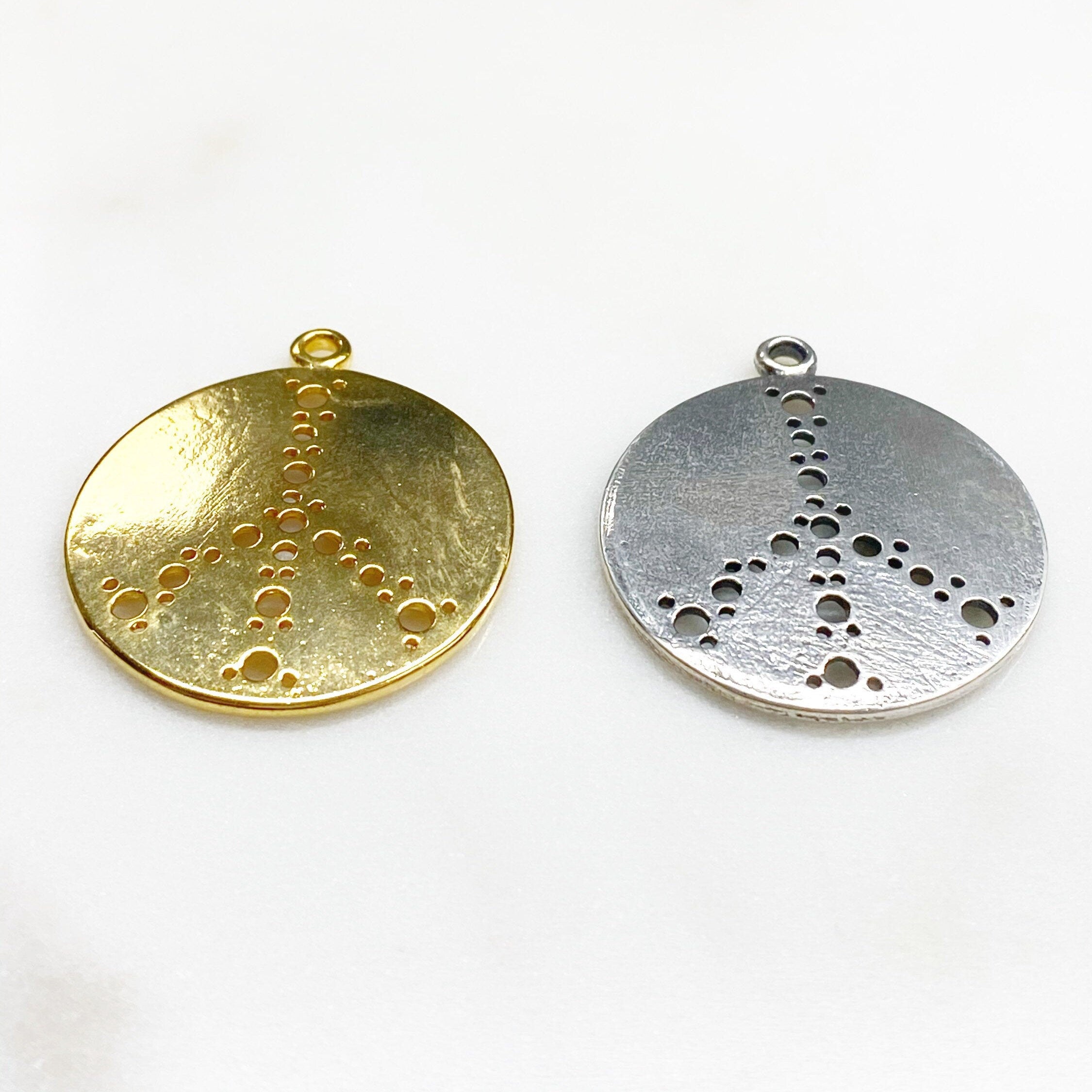 Sterling Silver or Vermeil Large or Peace Sign Hole Punched Circle Charm