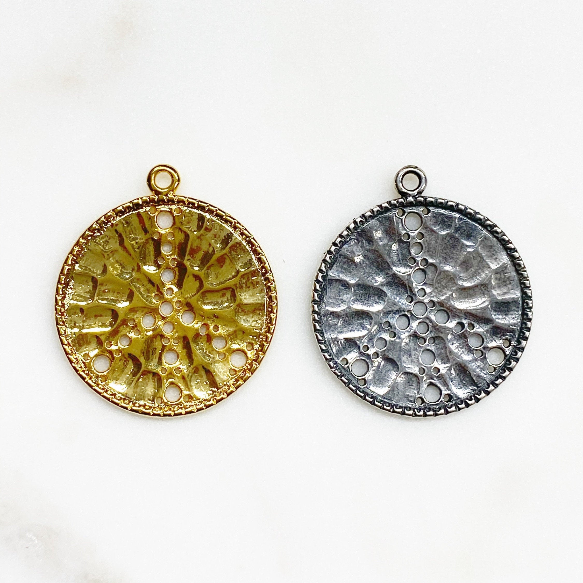 Sterling Silver or Vermeil Large or Peace Sign Hole Punched Circle Charm