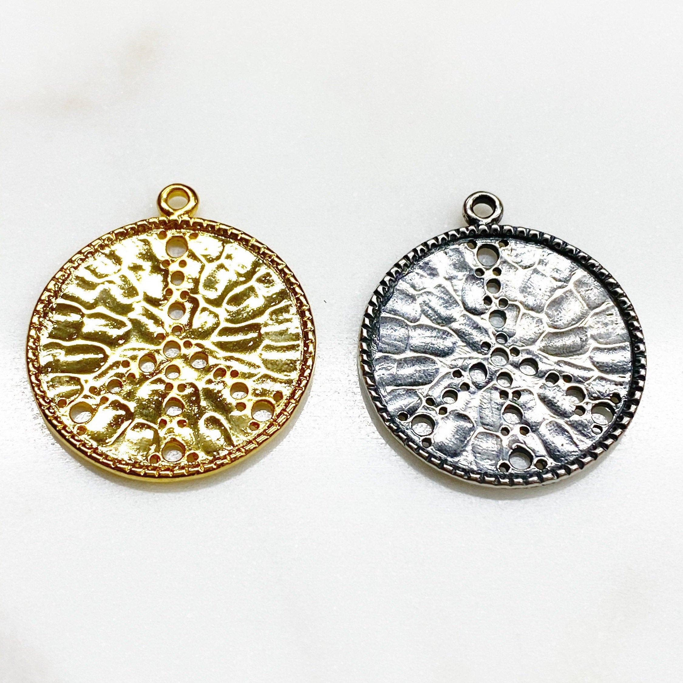 Sterling Silver or Vermeil Large or Peace Sign Hole Punched Circle Charm