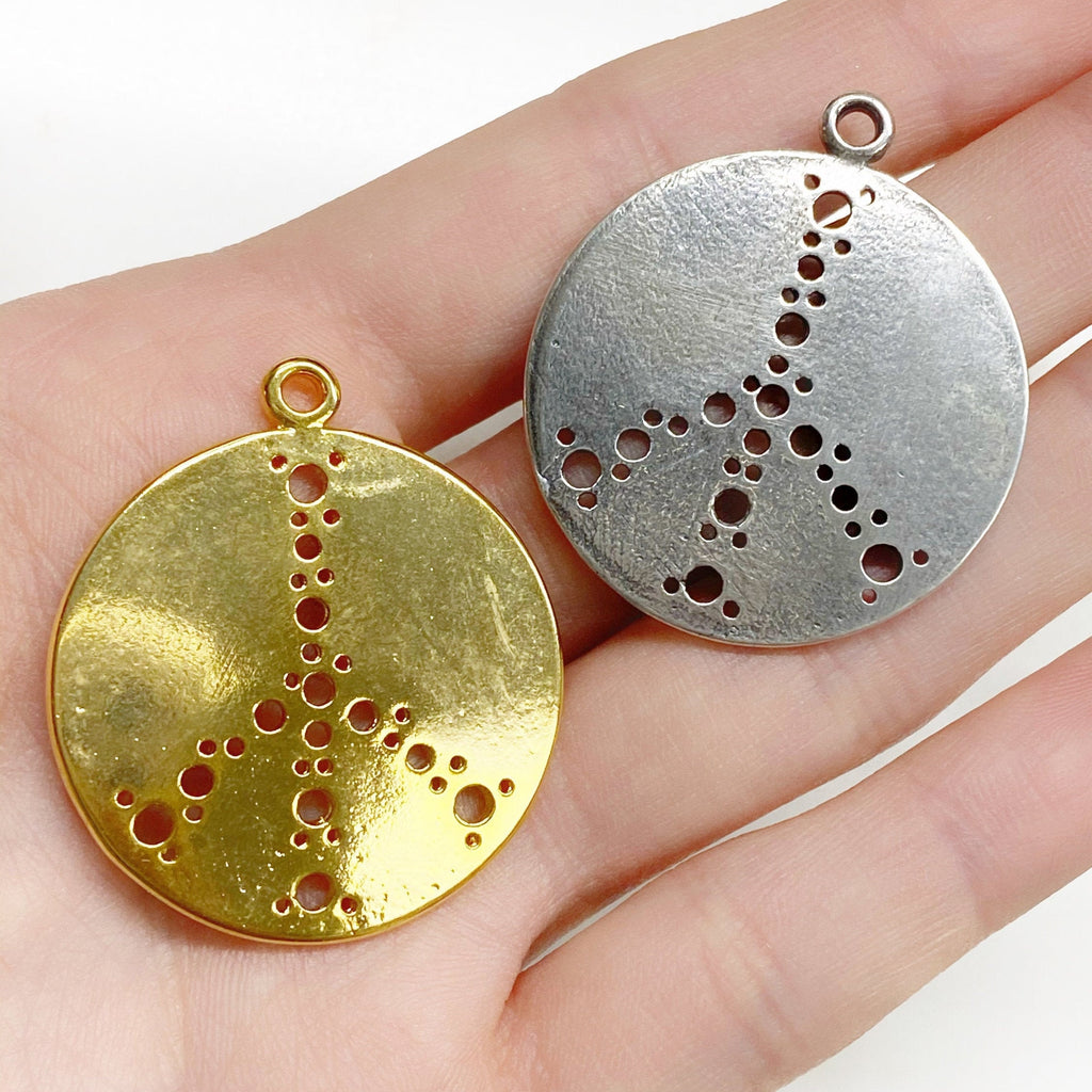 Sterling Silver or Vermeil Large or Peace Sign Hole Punched Circle Charm
