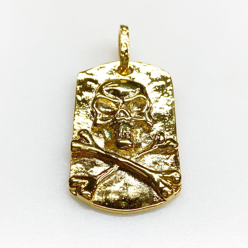 Vermeil Skull Hammered Pendant Charm Gold Skull Pirate RIP