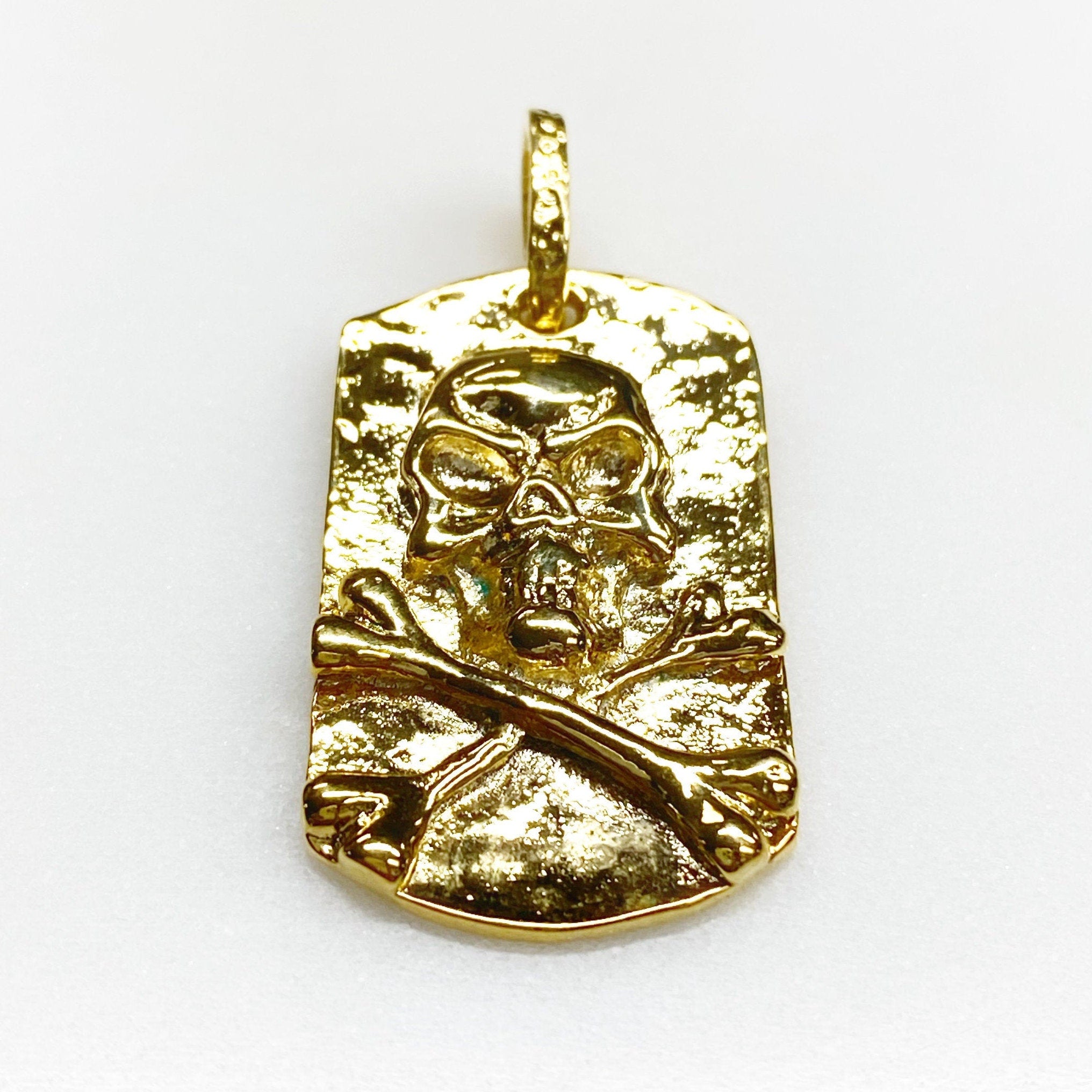 Vermeil Skull Hammered Pendant Charm Gold Skull Pirate RIP