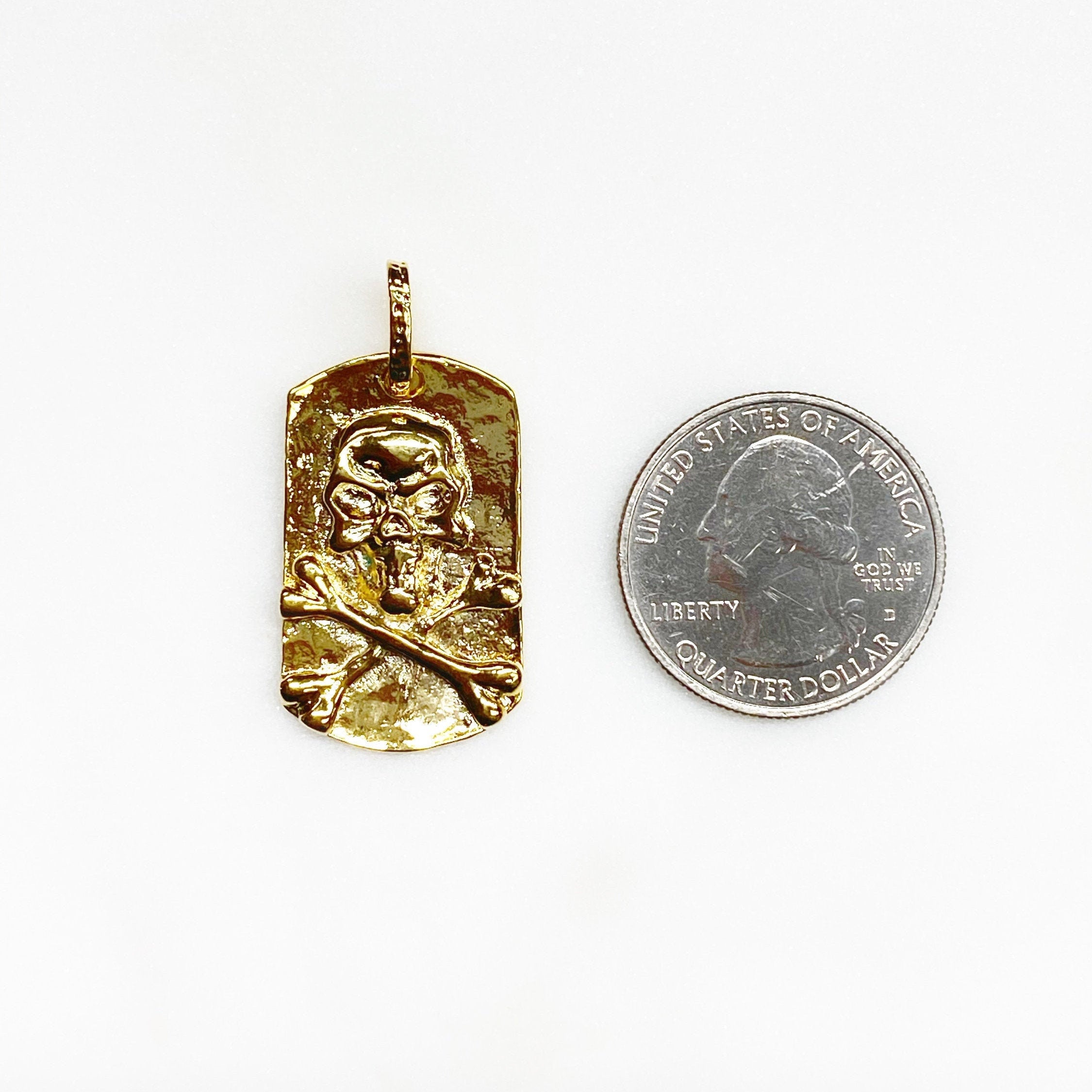 Vermeil Skull Hammered Pendant Charm Gold Skull Pirate RIP