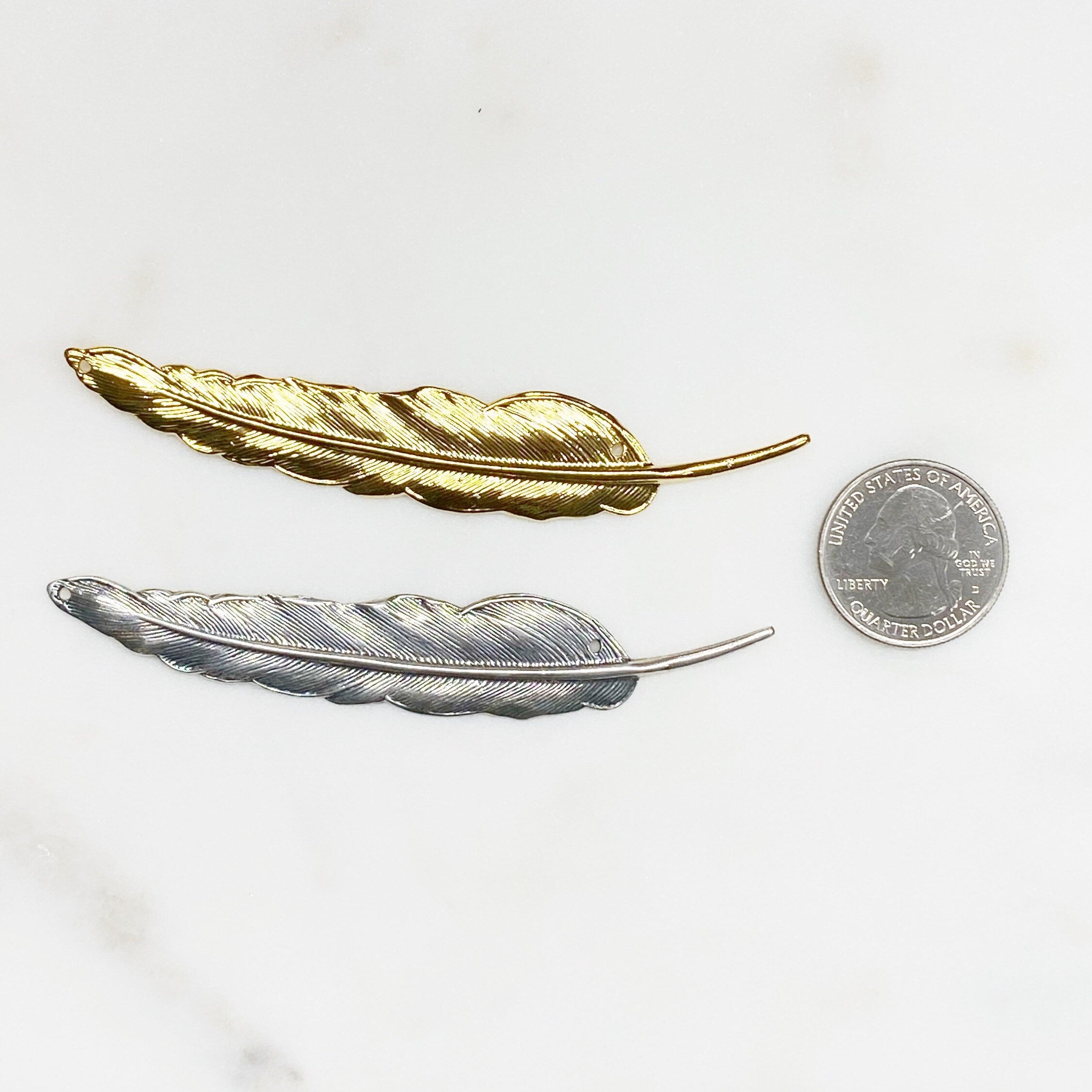 Sterling Silver or Vermeil or Extra Long Western Modern Detailed Bird Feather