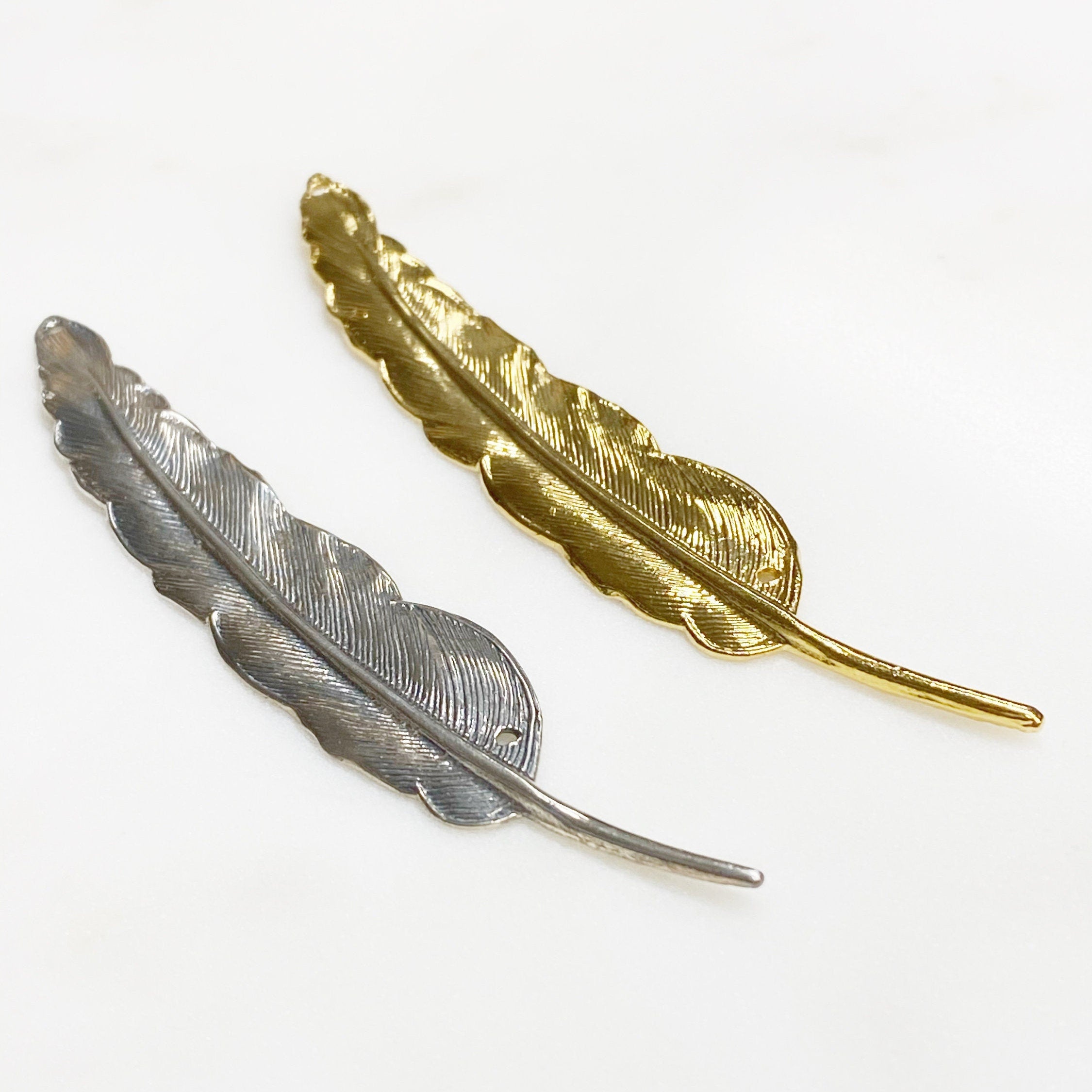 Sterling Silver or Vermeil or Extra Long Western Modern Detailed Bird Feather