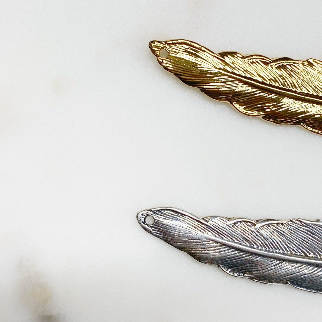 Sterling Silver or Vermeil or Extra Long Western Modern Detailed Bird Feather