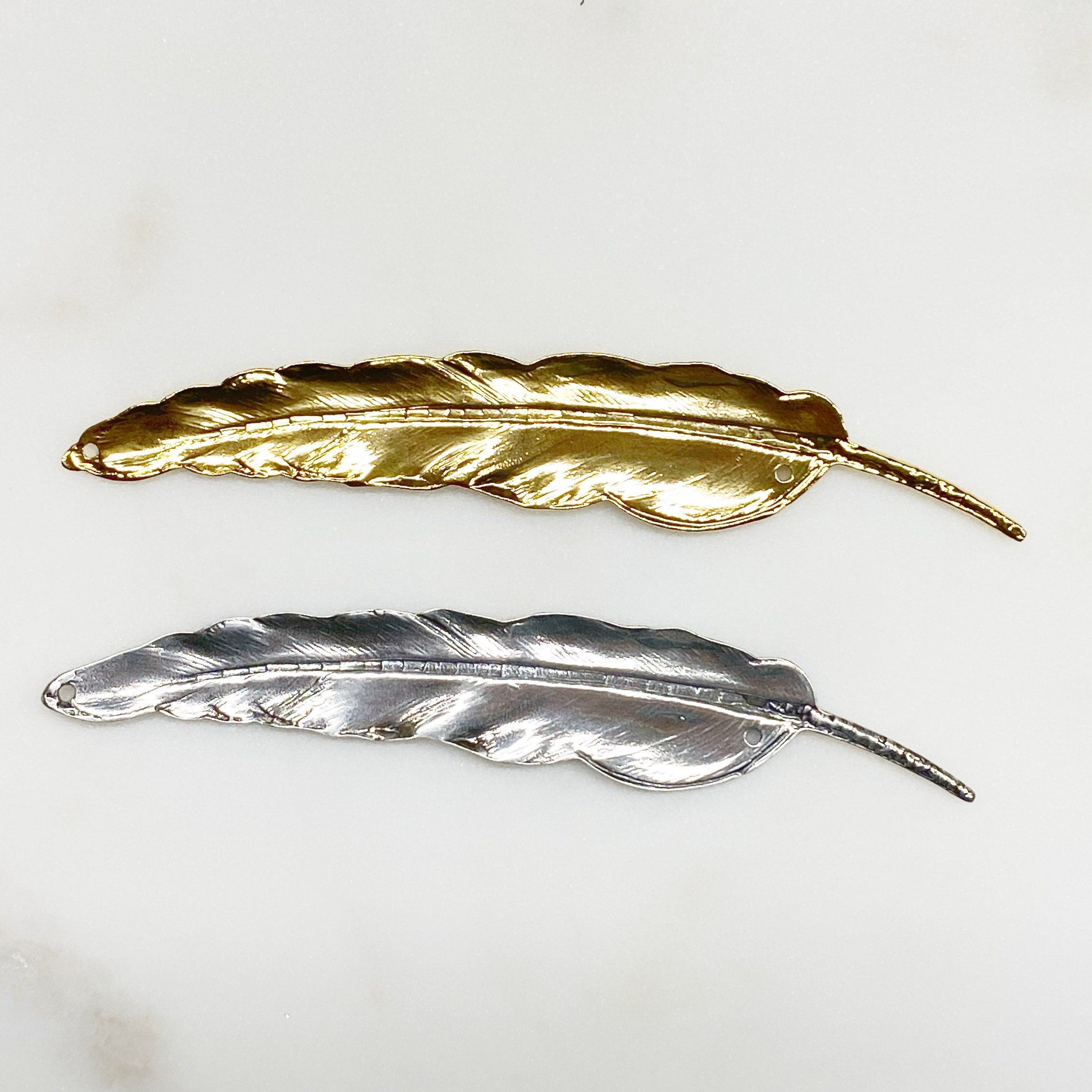 Sterling Silver or Vermeil or Extra Long Western Modern Detailed Bird Feather
