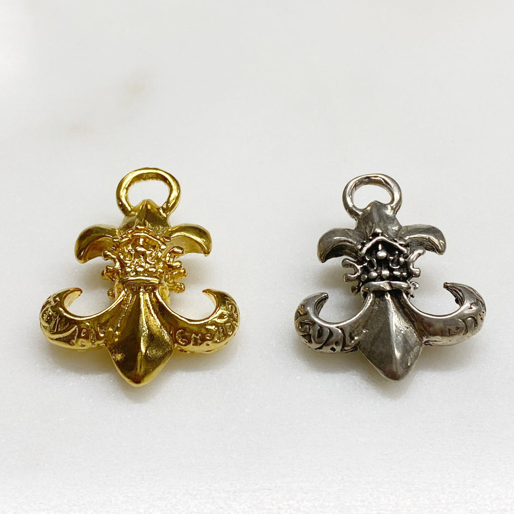 Sterling Silver or Vermeil or Heavy Duty Thick Statement Fleur De Lis Charm