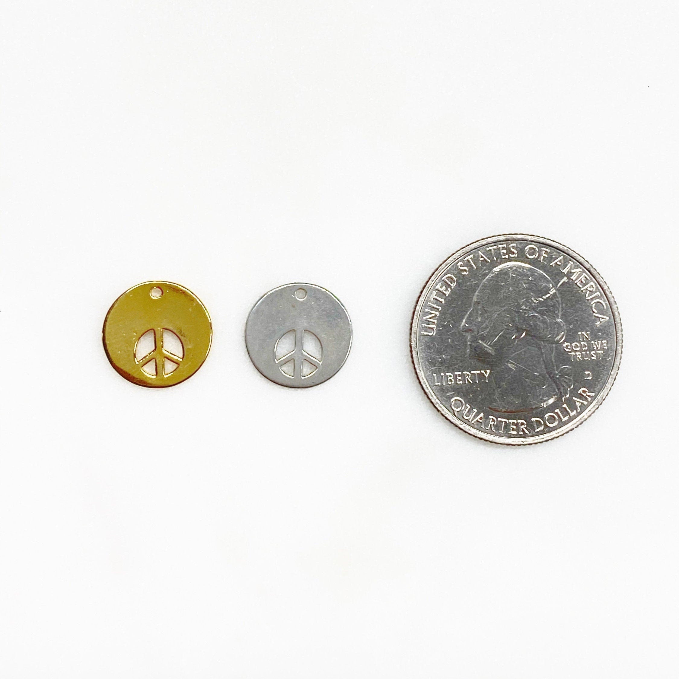 Sterling Silver or Vermeil or Peace Sign Cut Out Circle Coin Charm Hippie Love