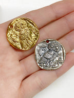 25mm Sterling Silver or Vermeil Raised Owl Coin Medallion Pendant