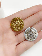 21mmx22mm Sterling Silver or Vermeil Raised Turtle Coin Medallion Pendant