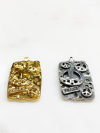Sterling Silver or Vermeil Large or Multi-Peace Sign 3D Rectangle Charm Hippie