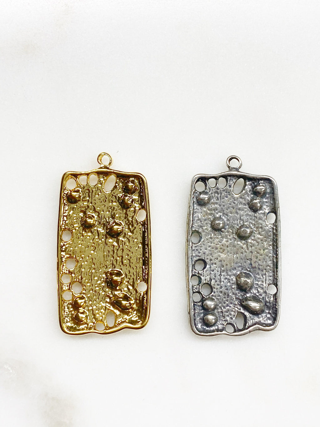 Sterling Silver or Vermeil Large or Multi-Peace Sign 3D Rectangle Charm Hippie