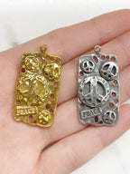 Sterling Silver or Vermeil Large or Multi-Peace Sign 3D Rectangle Charm Hippie