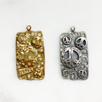 Sterling Silver or Vermeil Large or Multi-Peace Sign 3D Rectangle Charm Hippie