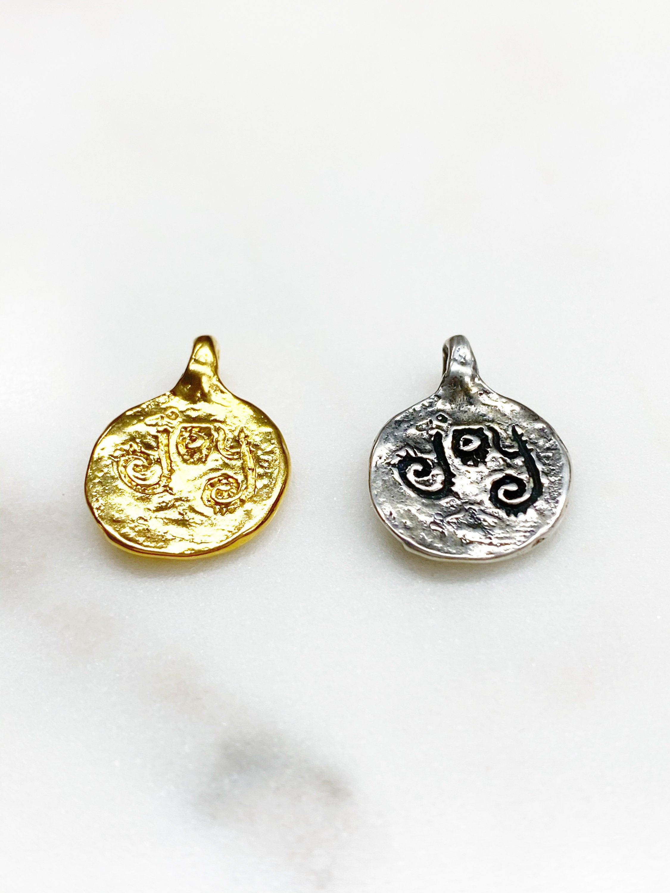 Sterling Silver or Vermeil or Round Raised Flying Fairy Pixie Circle Disk
