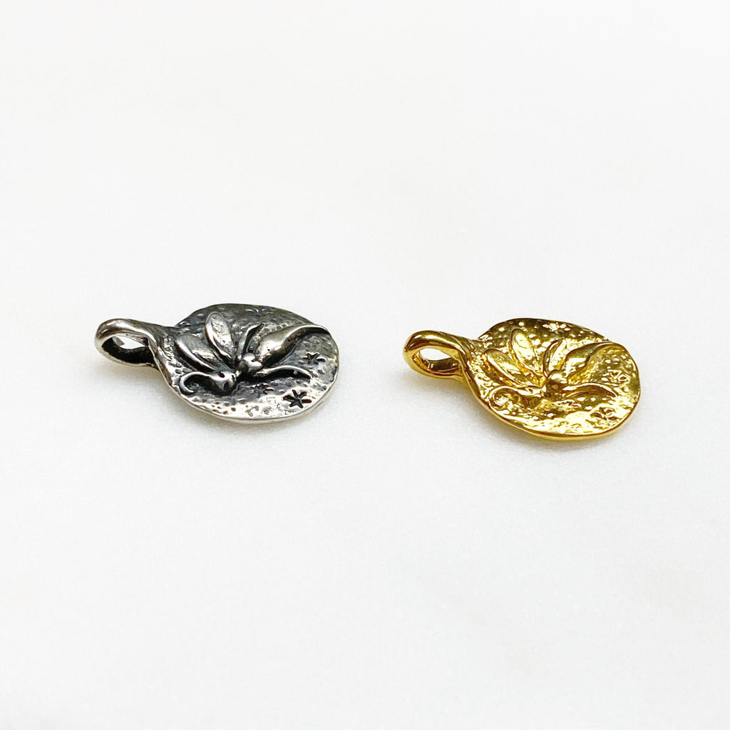 Sterling Silver or Vermeil or Round Raised Flying Fairy Pixie Circle Disk