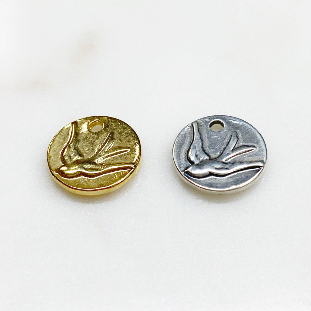 14mm Sterling Silver or Vermeil Thick Raised Bird Sparrow Coin Medallion
