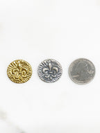 22mm Sterling Silver or Vermeil Etched or Fleur De Lis Double Sided Coin – Antique Silver