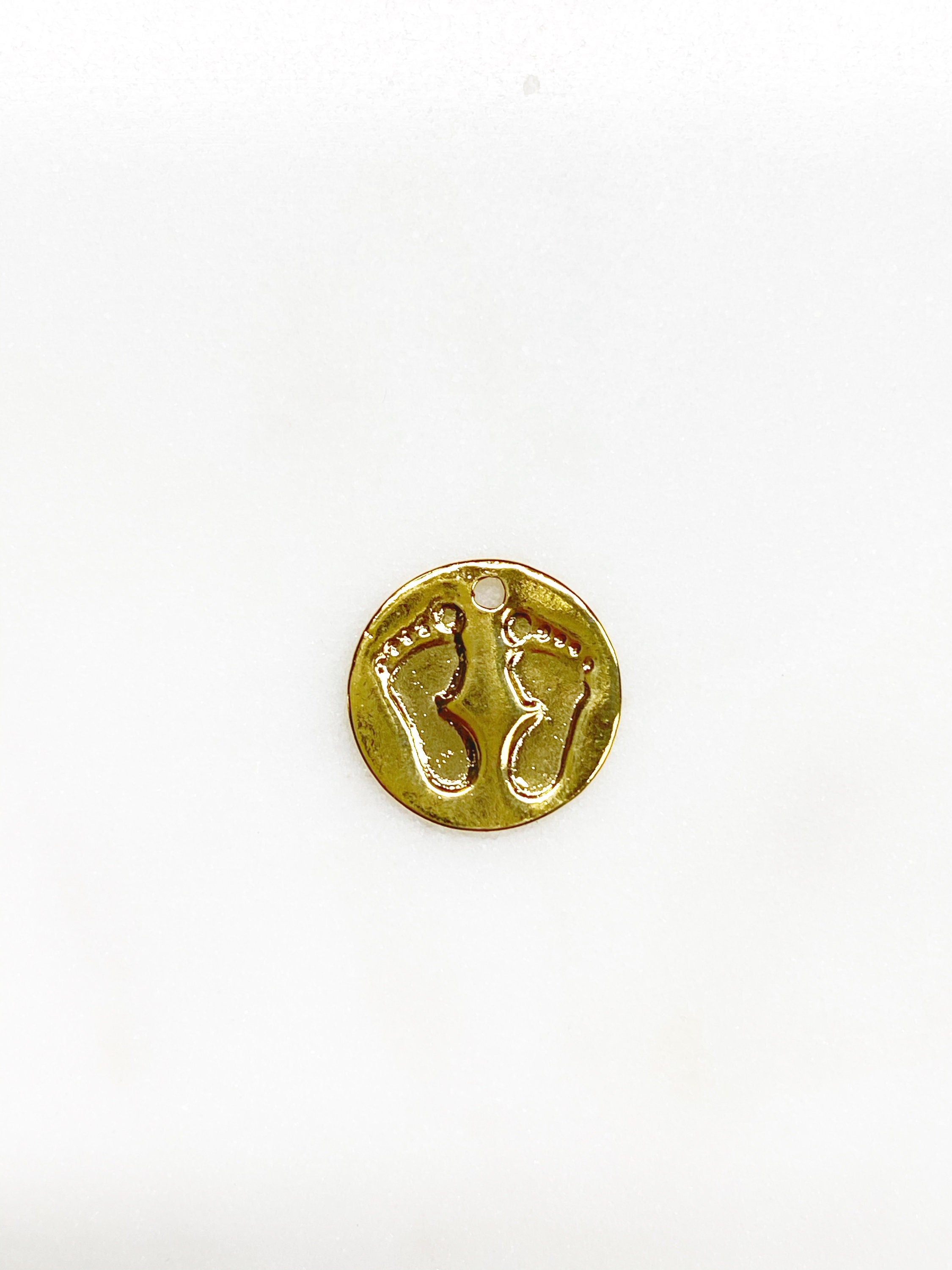 12mm Vermeil Foot Print Mini Coin Charm Gold Feet Coin Charm Charms