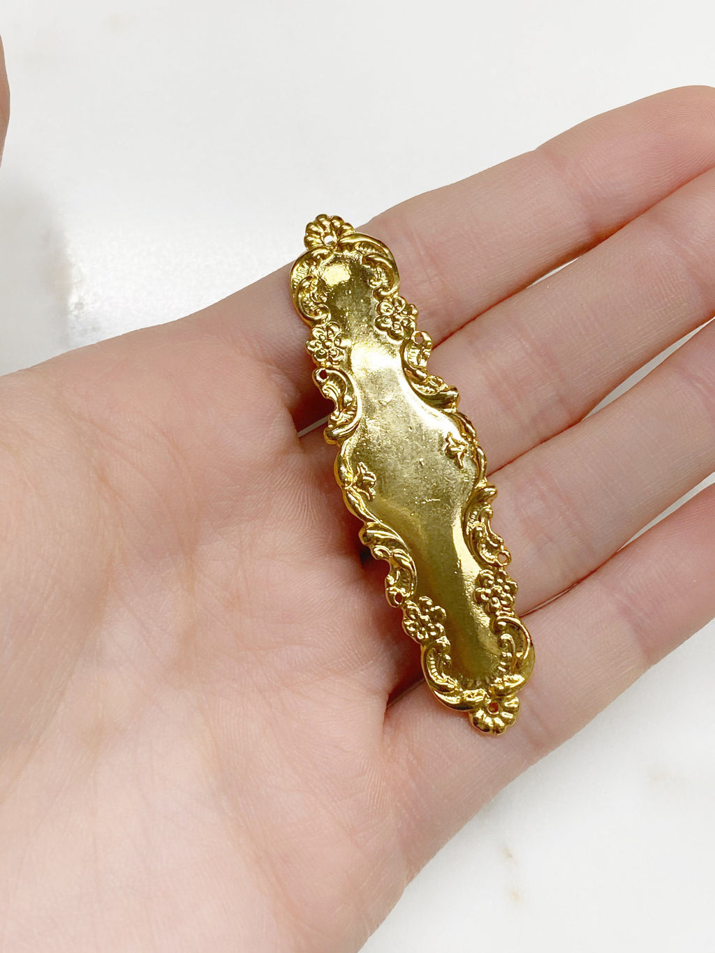 Vermeil Bar Plaque Connector Charm Gold Detailed Bar Charm Bar