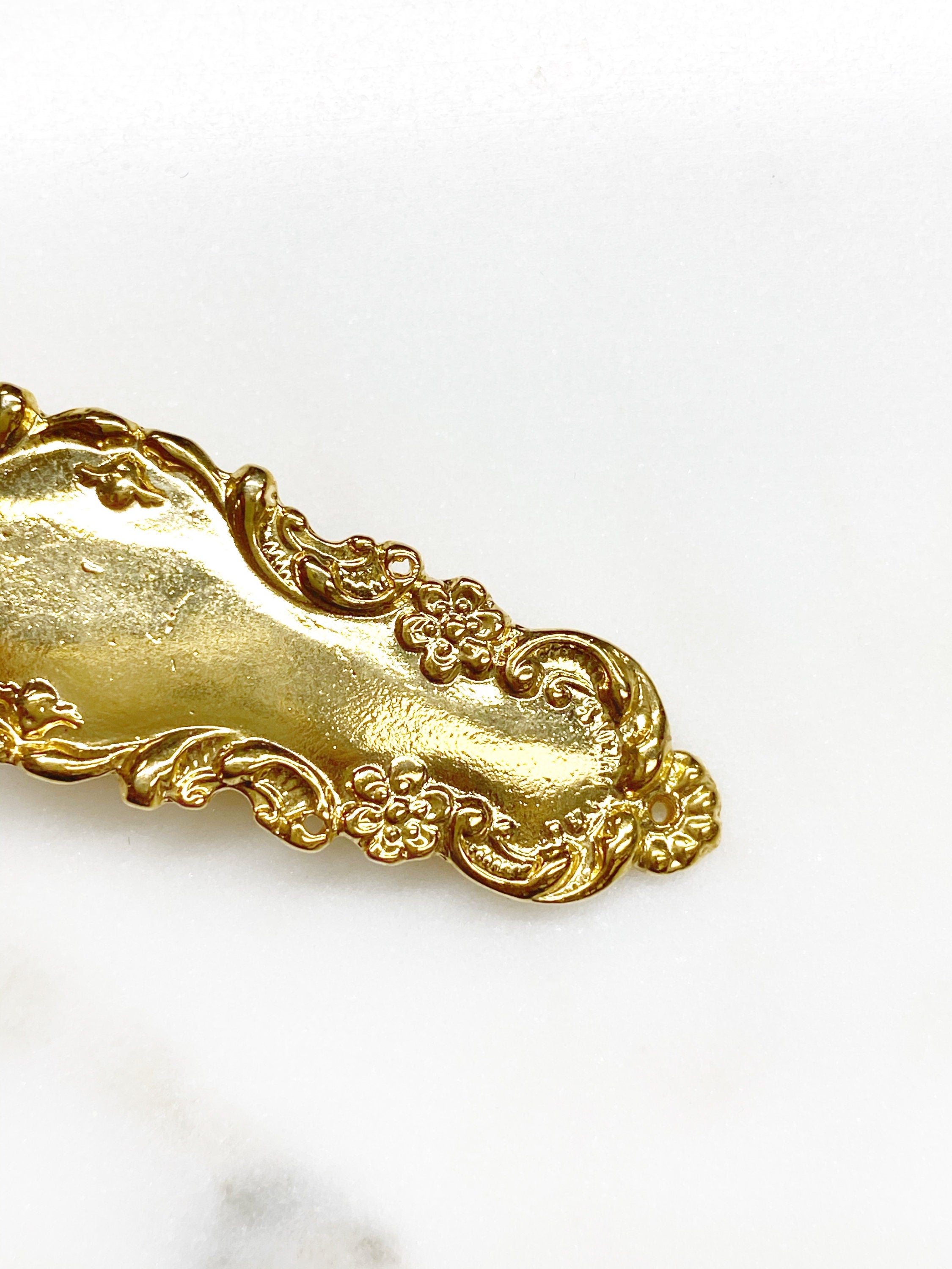 Vermeil Bar Plaque Connector Charm Gold Detailed Bar Charm Bar