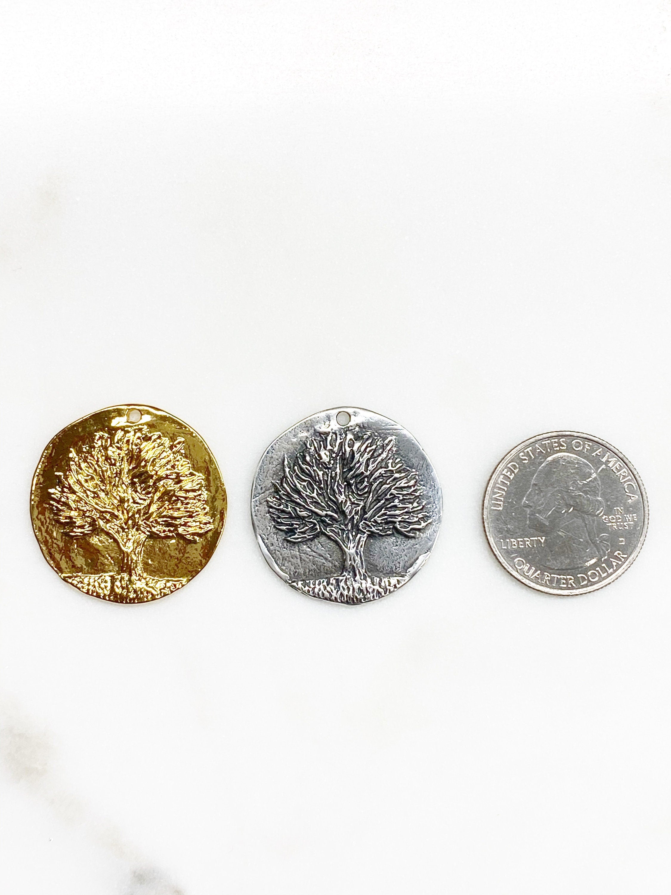 29mm Sterling Silver or Vermeil Large or Knowledge Tree Coin Charm Back Reads