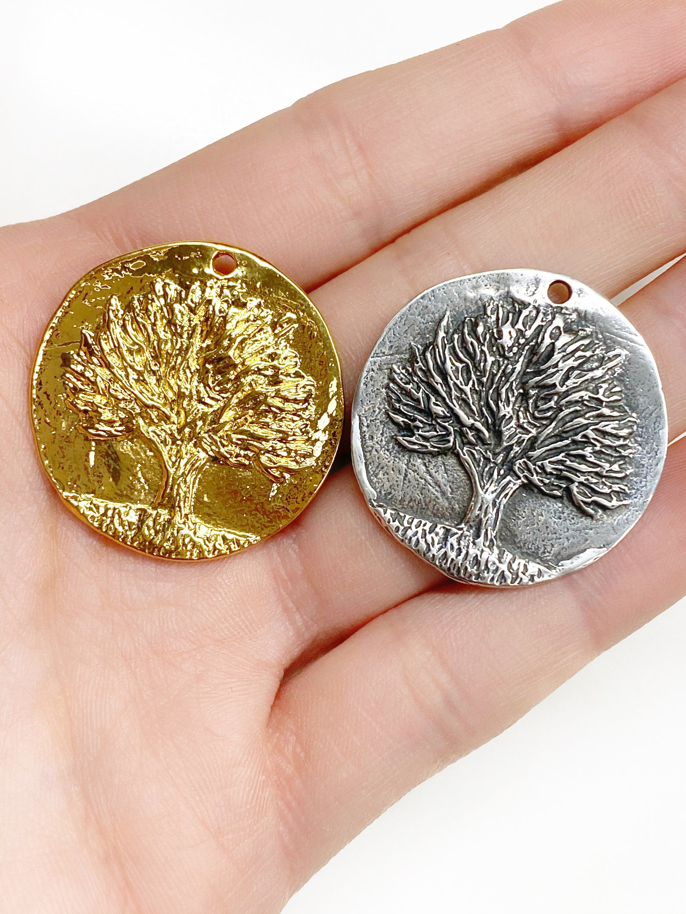 29mm Sterling Silver or Vermeil Large or Knowledge Tree Coin Charm Back Reads