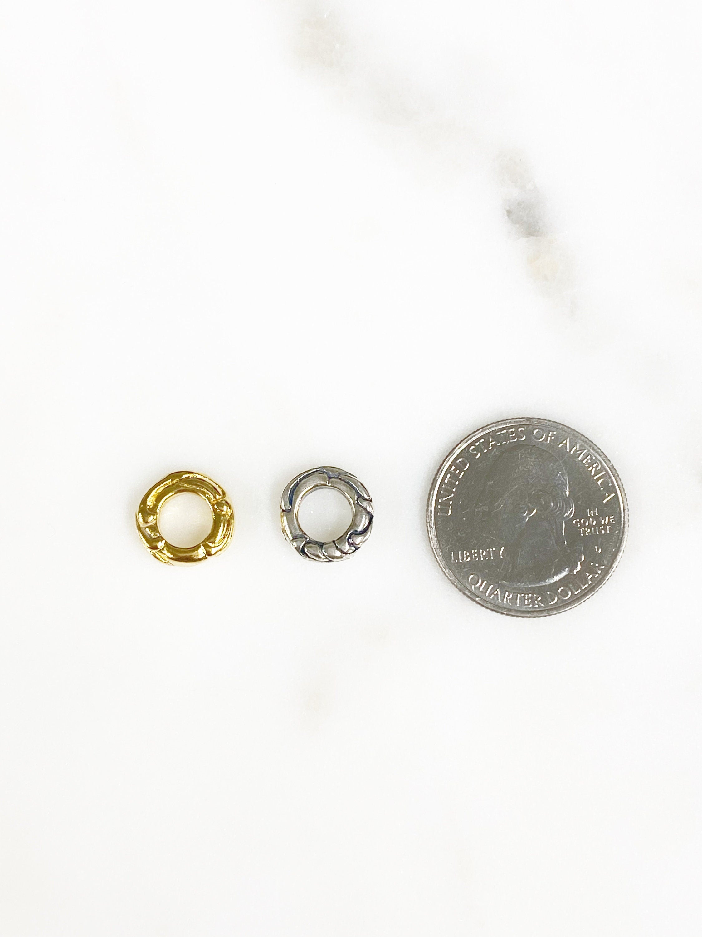 11mm Sterling Silver or Vermeil Detailed Raw Open Circle Connector Ring Charm
