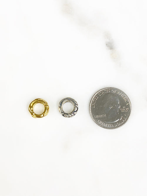 11mm Sterling Silver or Vermeil Detailed Raw Open Circle Connector Ring Charm