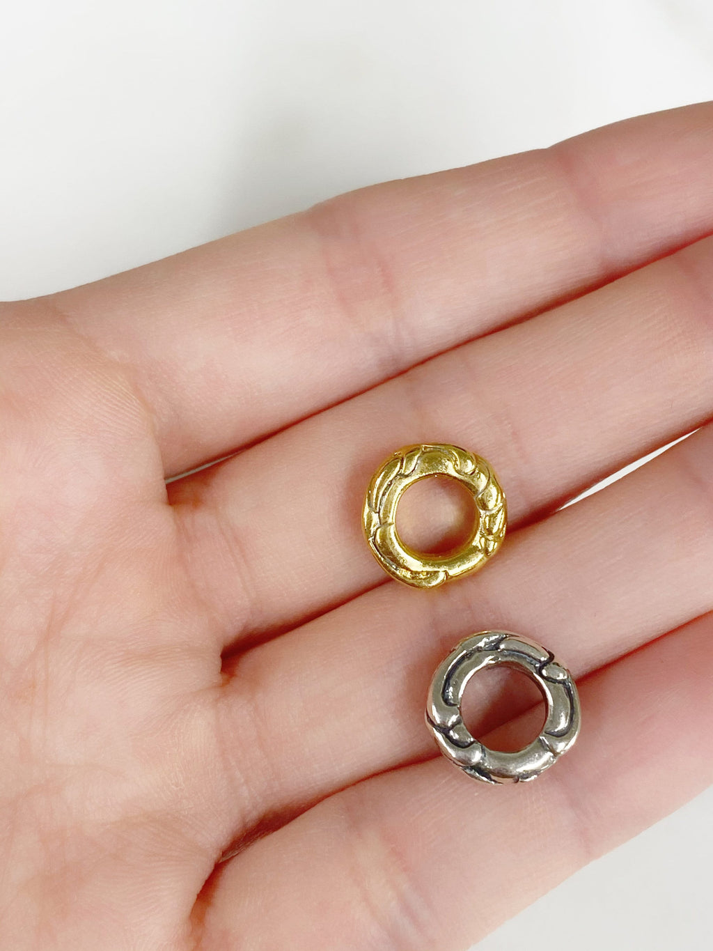 11mm Sterling Silver or Vermeil Detailed Raw Open Circle Connector Ring Charm
