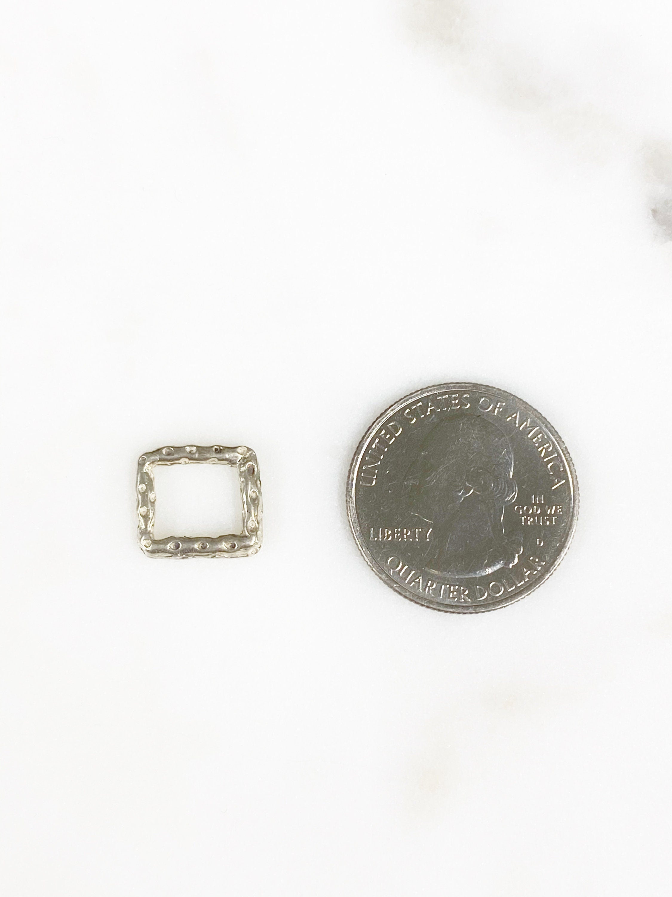 Sterling Silver Hammered Textured Raw Open Square Connector Charm 12mm
