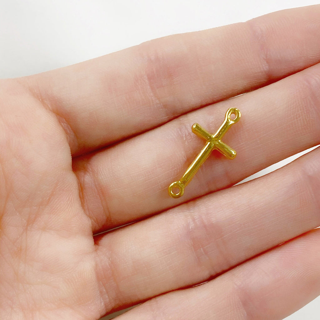 Sterling Silver or Vermeil or Dainty Horizontal Cross Connector Link Charm