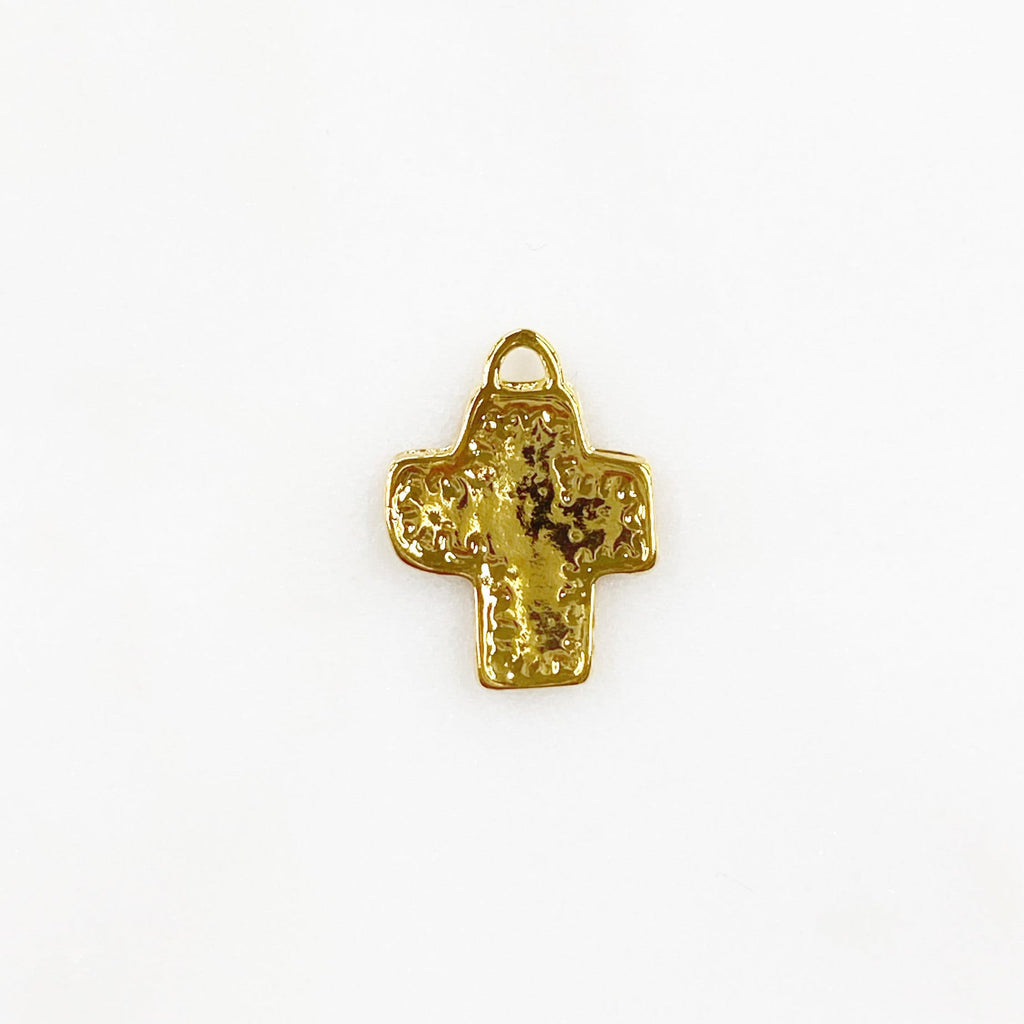 Sterling Silver or Vermeil or Whimsical Sewed Patch Texture Cross Charm