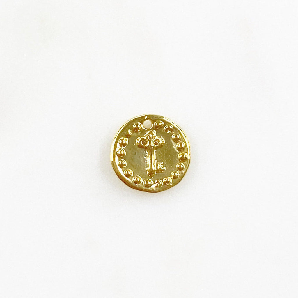 10mm Sterling Silver or Vermeil or Tiny Mini Key with Dots Circle Medallion