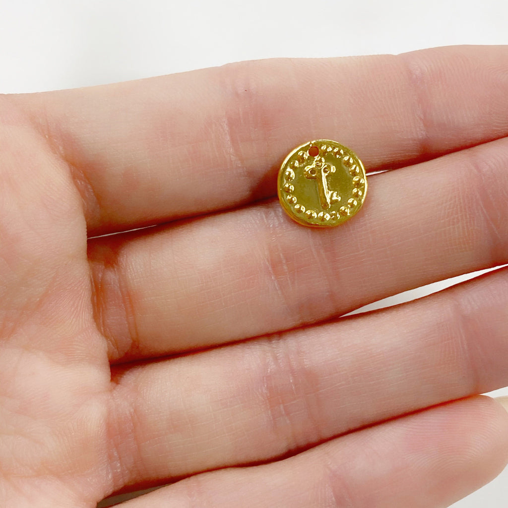 10mm Sterling Silver or Vermeil or Tiny Mini Key with Dots Circle Medallion