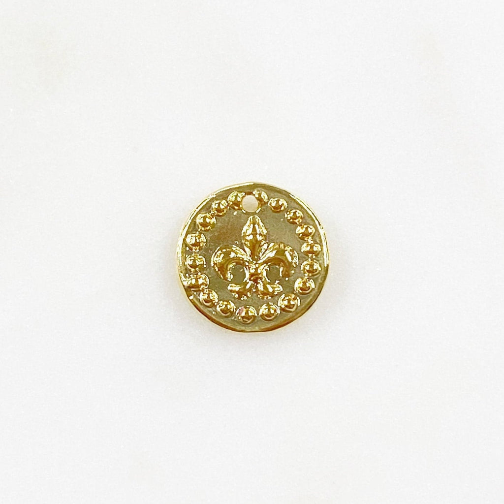 10mm Sterling Silver or Vermeil or Tiny Mini Fleur De Lis with Dots Circle