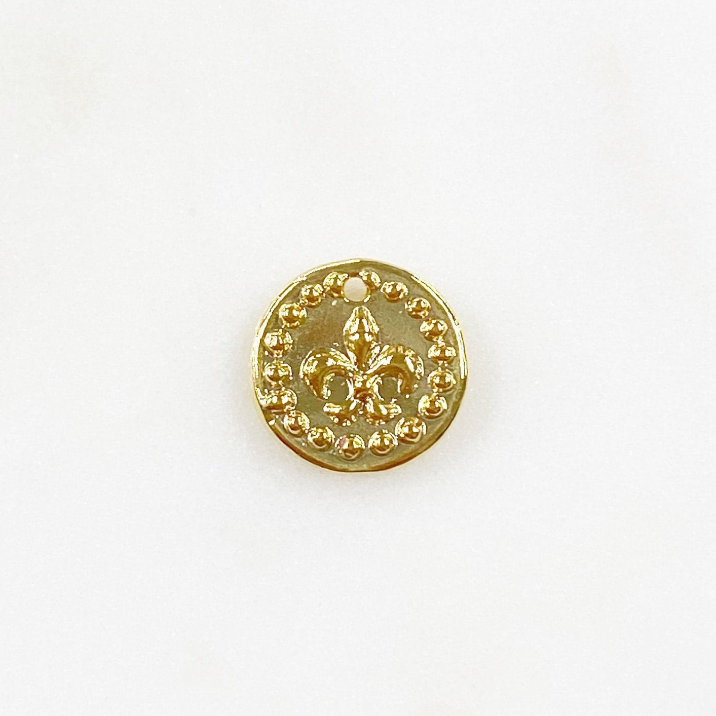 10mm Sterling Silver or Vermeil or Tiny Mini Fleur De Lis with Dots Circle