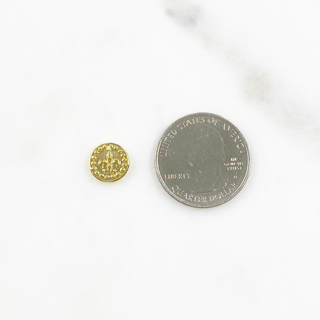 10mm Sterling Silver or Vermeil or Tiny Mini Fleur De Lis with Dots Circle