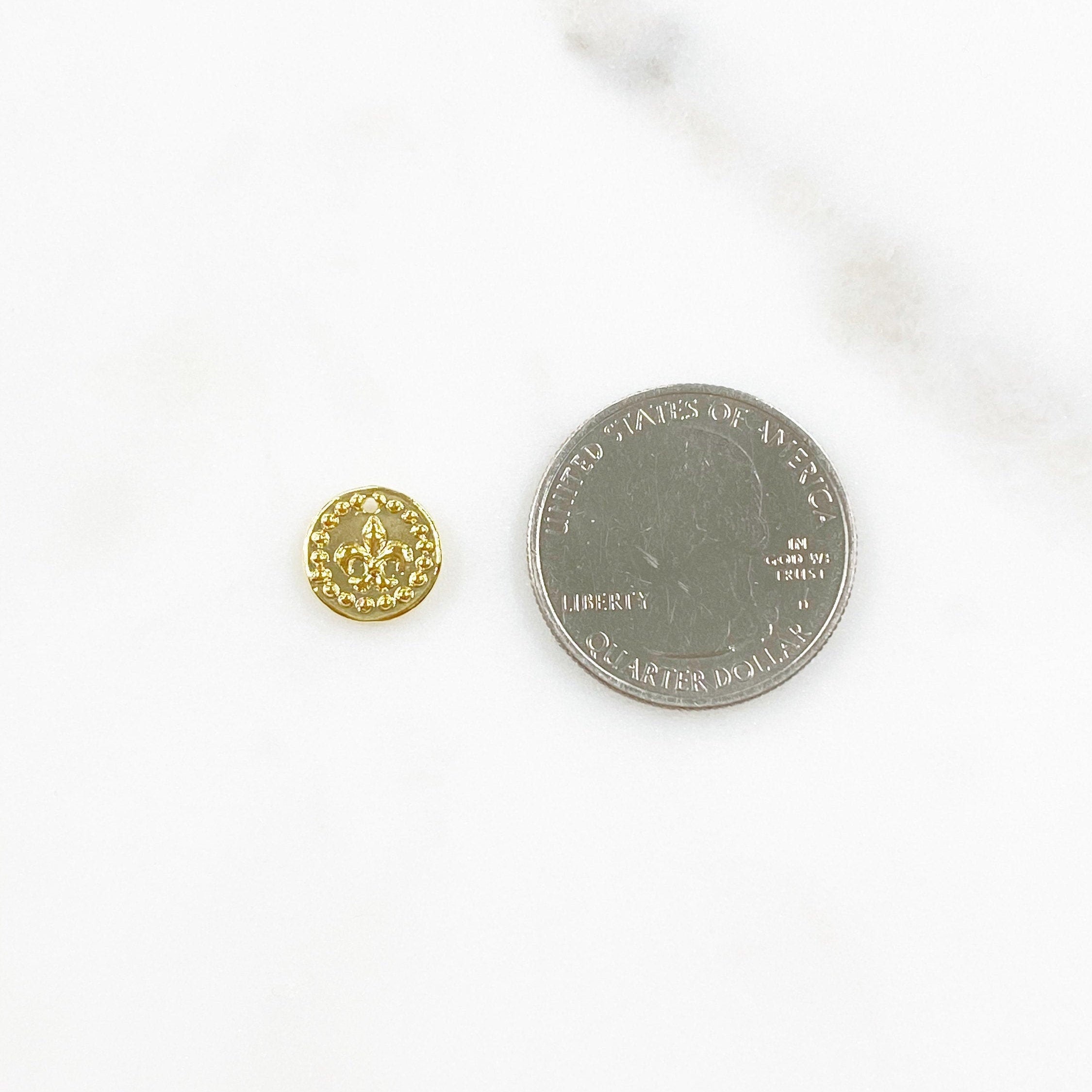 10mm Sterling Silver or Vermeil or Tiny Mini Fleur De Lis with Dots Circle