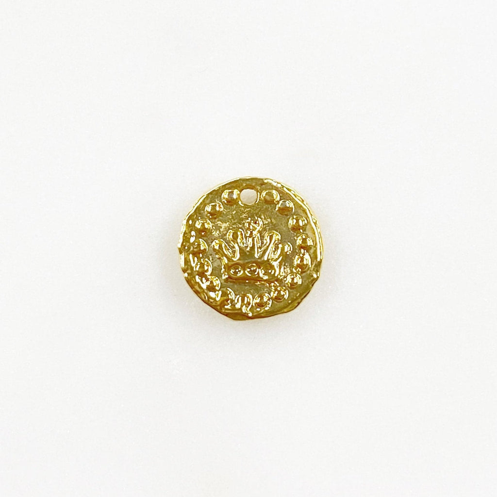 Sterling Silver or Vermeil or Tiny Mini Crown with Dots Circle Medallion Coin