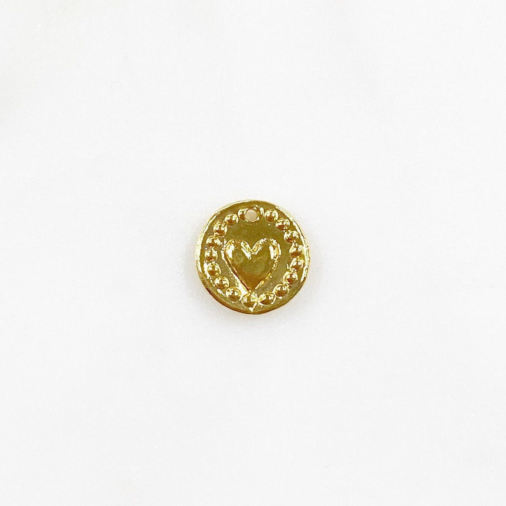 10mm Sterling Silver or Vermeil or Tiny Mini Heart with Dots Circle Medallion